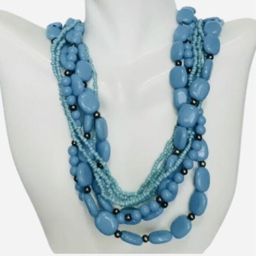 Womens Blue Simulated Turquoise Southwestern Beaded Vintage Boho Necklace